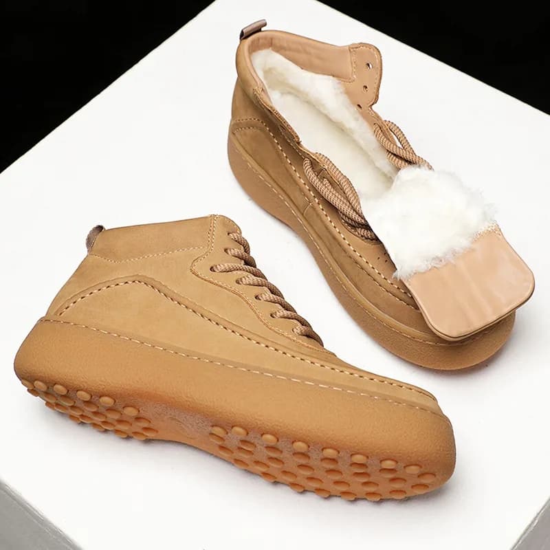 Stivali da neve alti sportivi invernali in lana calda da uomo Sneakers in vera pelle Stivali da piattaforma casual da esterno con suola spessa da uomo
