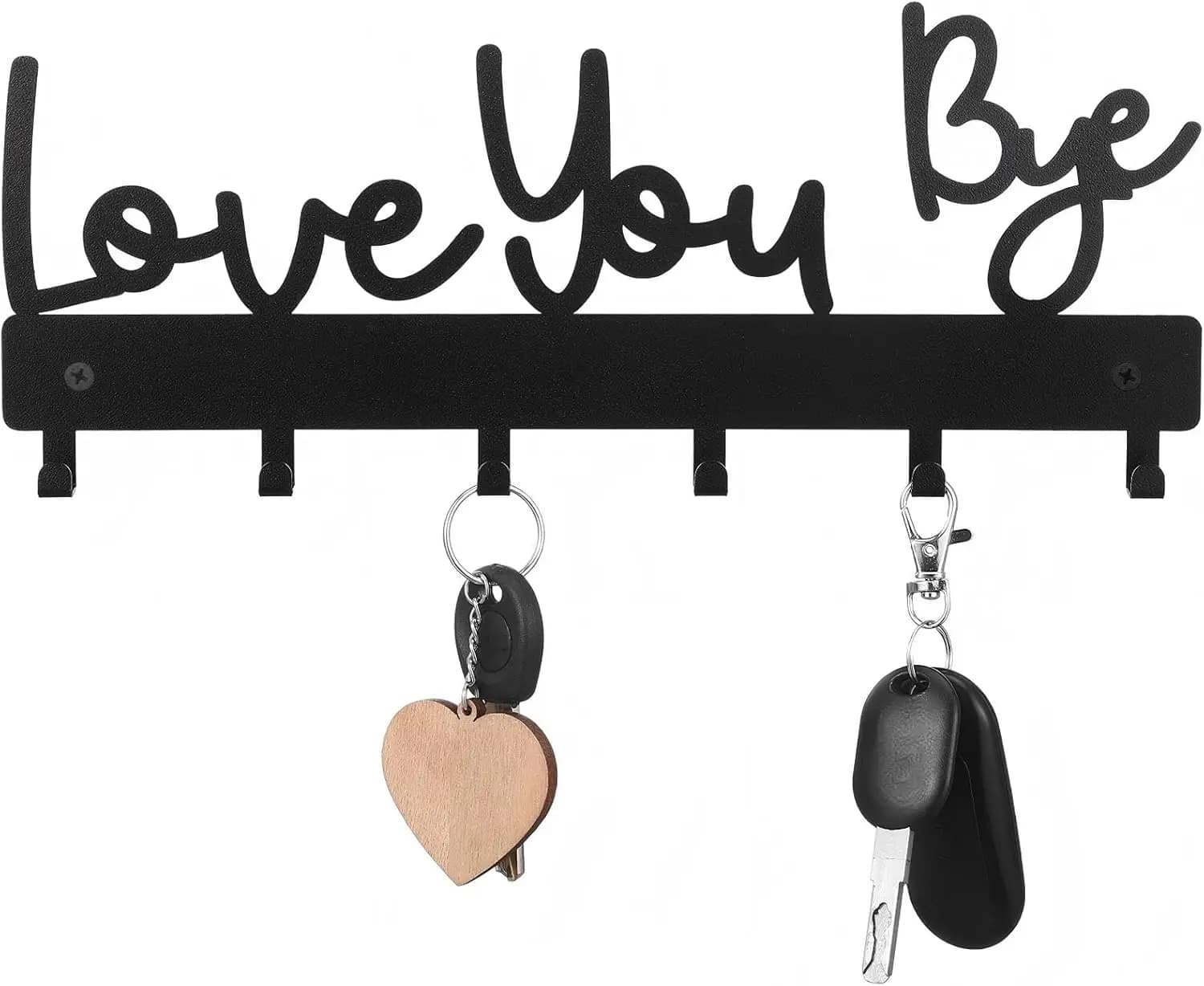 Portachiavi da parete Love You Bye con 6 ganci, organizer in metallo per ingresso, decorazione per porta d'ingresso, 10 x 4 pollici