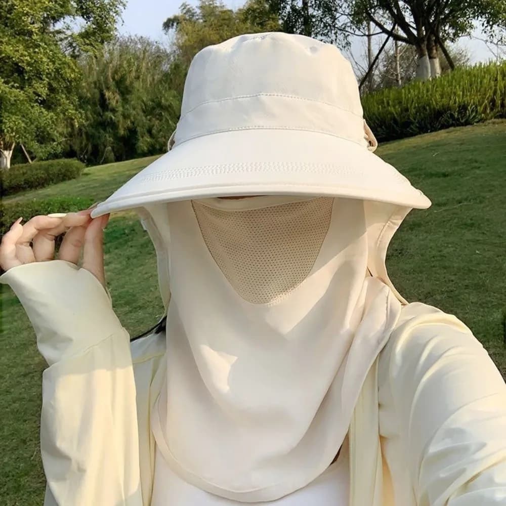 Casual Hat Set with Mask, Solar Protection, Sun Hat with Neck Protection, Tesa Larga Bucket Hat with Adjustable Cordino, Fishing Hat for Climbing