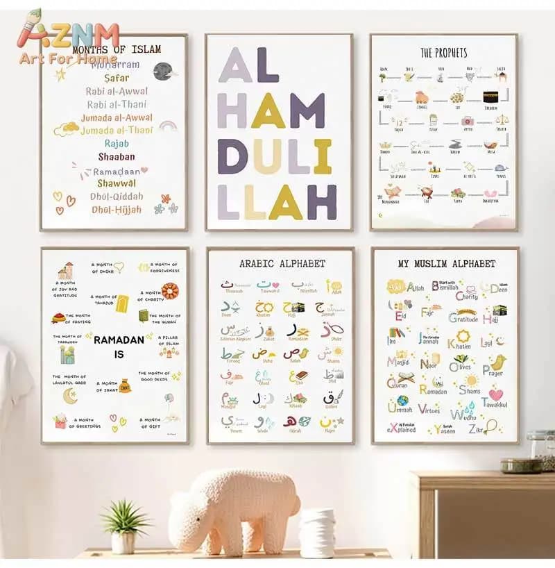 Islam Muslim Prophets Arabic Alphabet Allah Quran Personalization Children Nursery Wall Art Painting Poster Baby Kids Room Decor