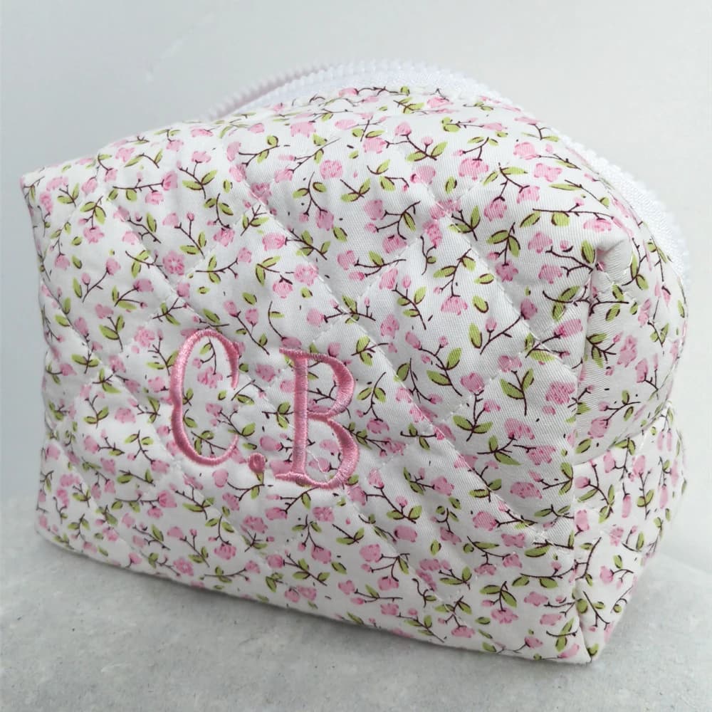 Borsa per trucco floreale personalizzata Borsa portaoggetti in tessuto di cotone da donna Borsa da toilette da viaggio Regalo di compleanno ricamato personalizzato per ragazze