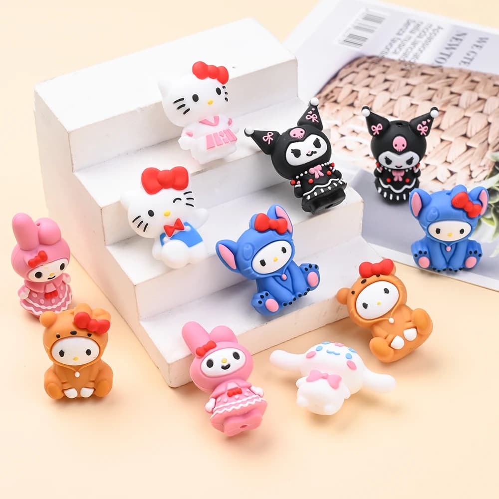 7 pezzi 3D bambola del fumetto perline in silicone per uso alimentare messa a fuoco massaggiagengive tallone per ciuccio fai da te clip dentizione giocattolo da masticare supporto manichino accessorio