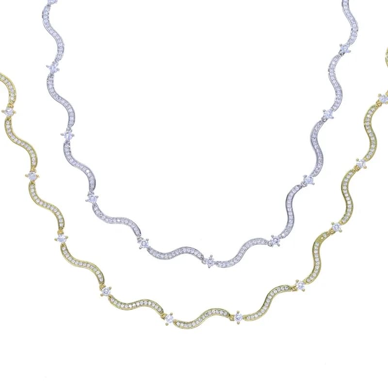 2024 New Arrival Women's CZ Wave Bar Link Chain Necklace Choker with Micro Paved 5A Cubic Zirconia Jewelry - High Quality