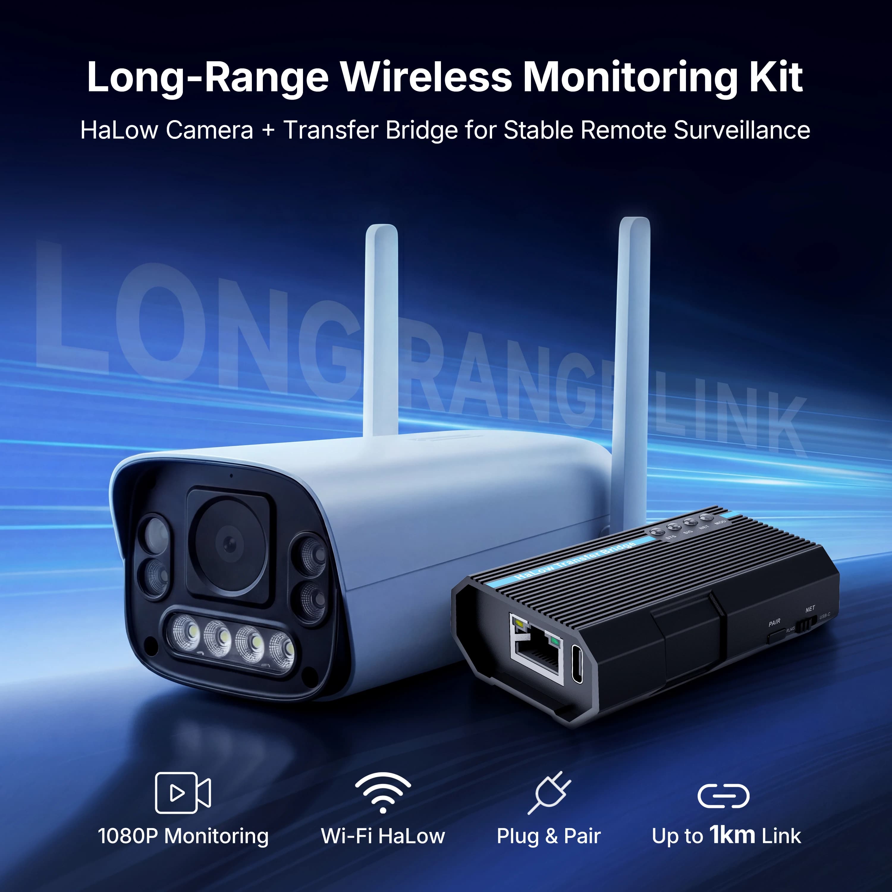 WIFI Halow Bridge Wireless Network Bridge 1KM Long Distance Wireless Extender Night Vision Monitoring Plug Play IoT Industria