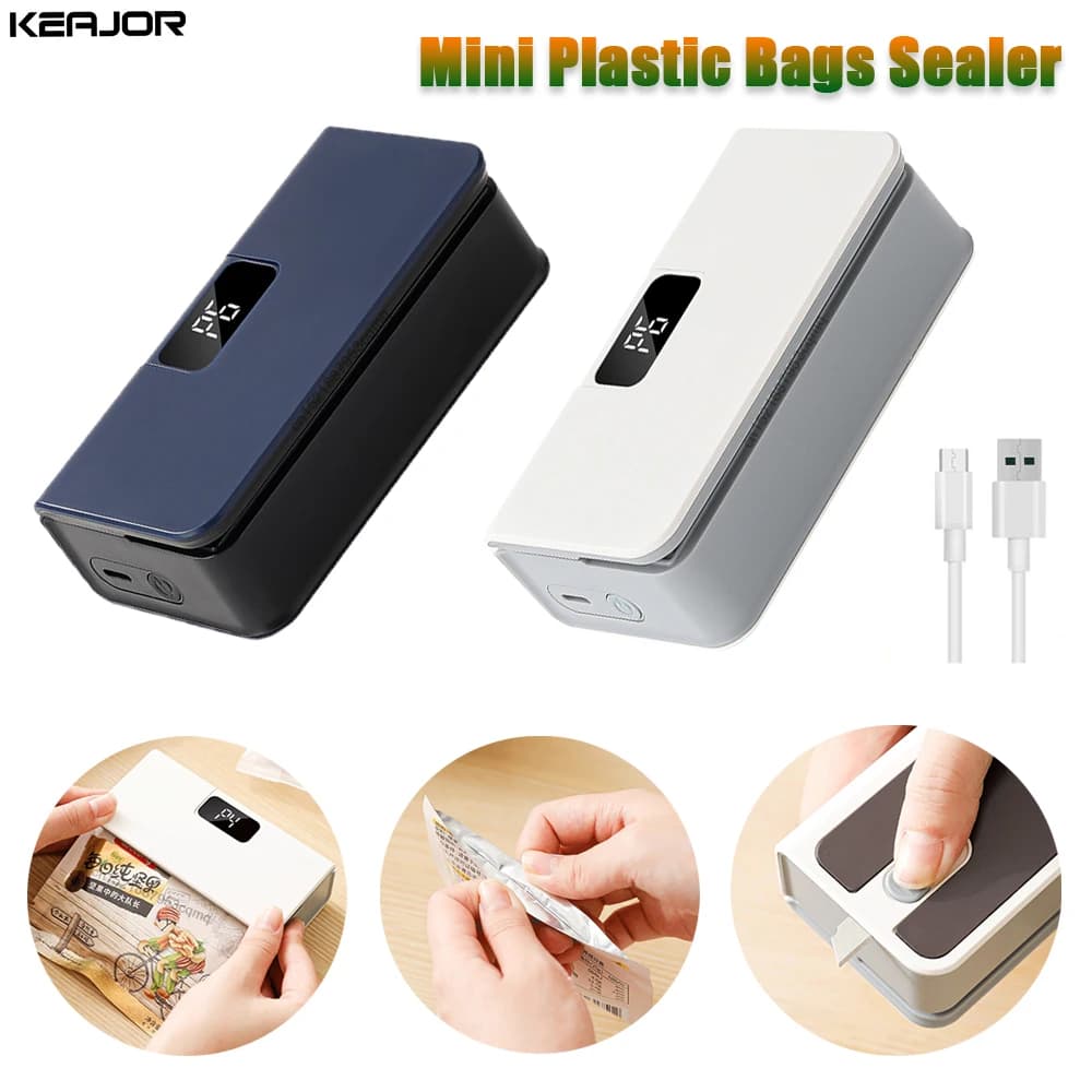 Mini sigillatrice per sacchetti di plastica Sigillatrice per sacchetti di calore 2 in1 Sigillatrice per sacchetti per alimenti portatile ricaricabile Sigillatrice per imballaggi portatile