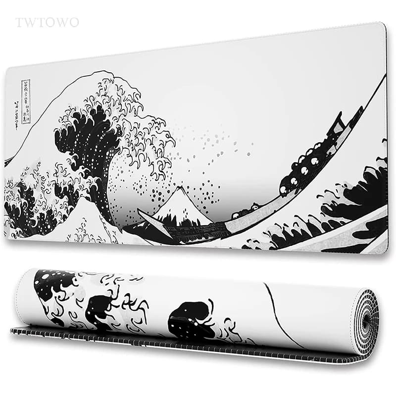 Tappetino per mouse Gamer Onde bianche e nere XL Computer Tappetino per mouse grande per la casa XXL Tappetino per ufficio Tappetino da tavolo in gomma naturale antiscivolo