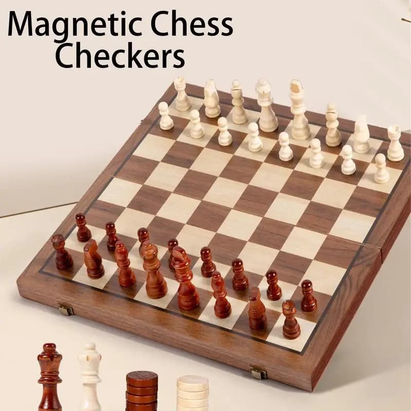 Set di scacchi magnetici pieghevoli in legno per adulti e bambini, tavolo da gioco, portaoggetti interno, regalo per la famiglia