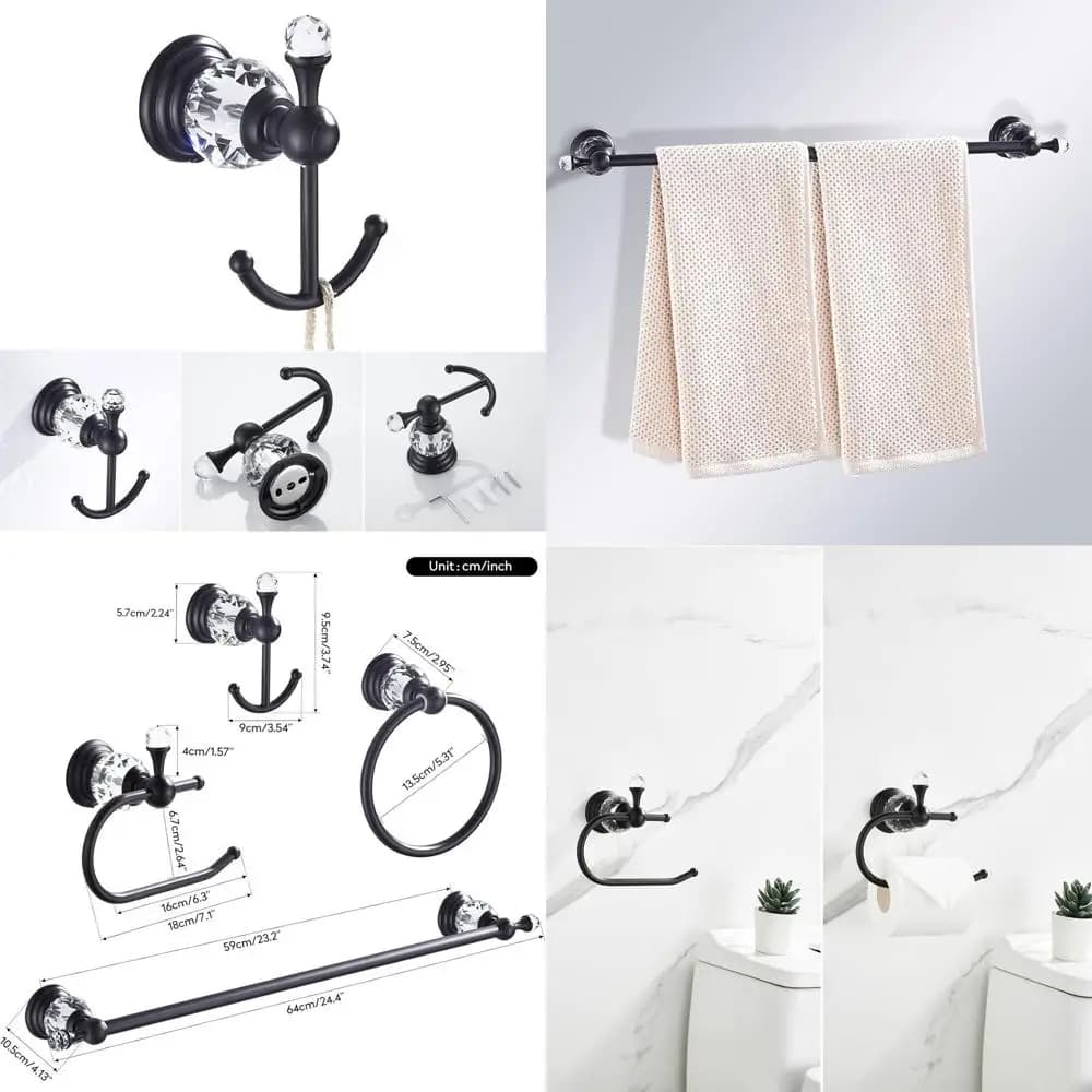 Set portasciugamani nero da 24 pezzi con porta carta igienica, portasciugamani e ganci appendiabiti - Accessori hardware da bagno a parete in 4 pezzi