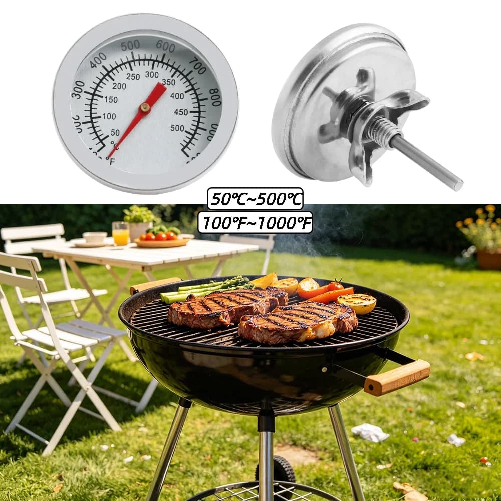 Termometro Bimetallico in Acciaio Inox per Barbecue, Installabile in Cucine Commerciali e Campeggio Senza Attrezzi