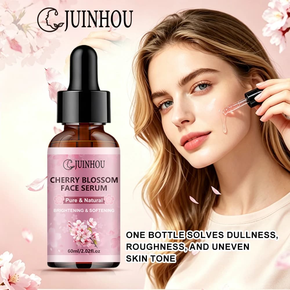 JUINHOU Sakura Facial Serum Hydrating Brightening Cleans Pores Supple Smooth Skin Daily Facial Care for Dull Uneven Skin Tone