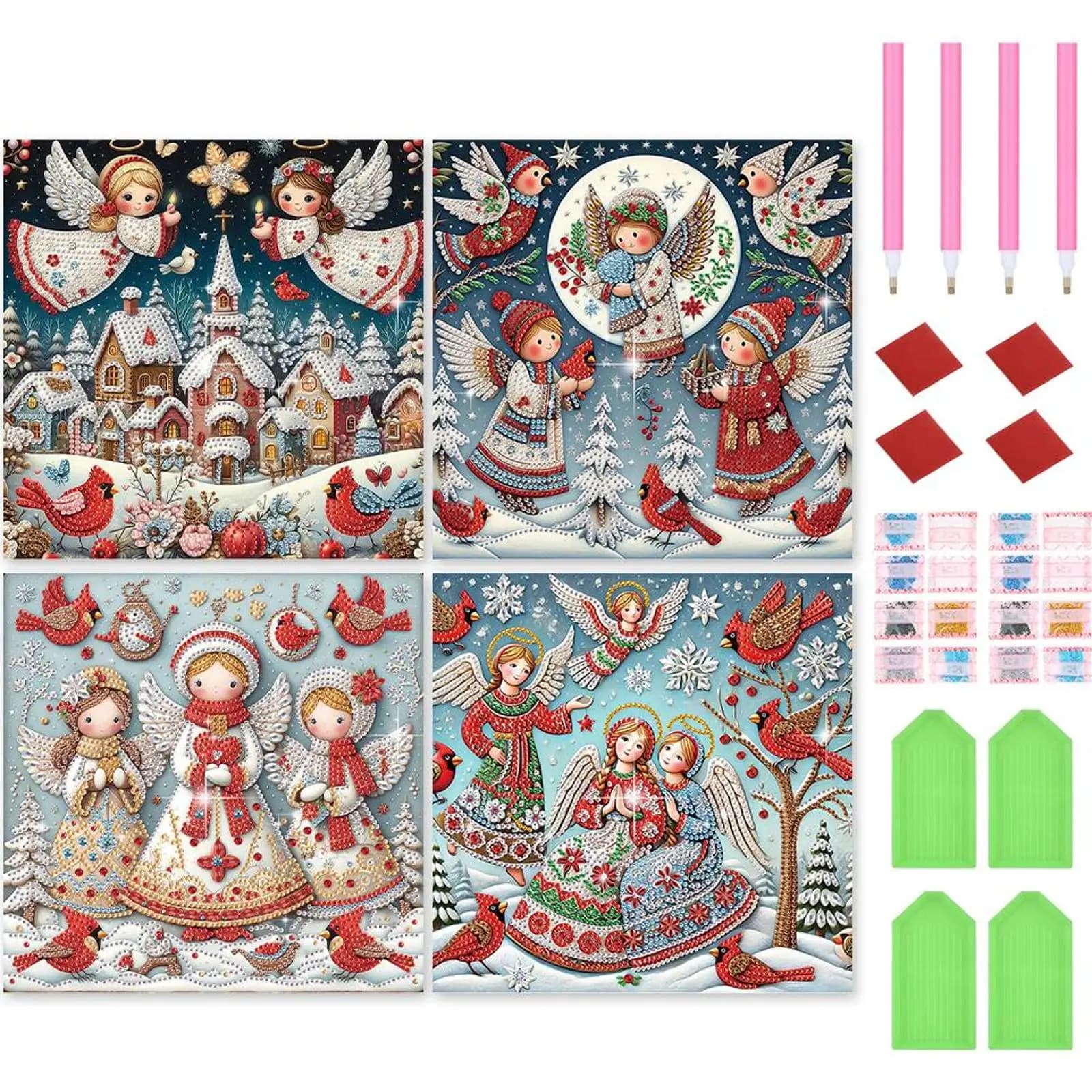 Kit Pittura Diamante Angelo di Natale a Forma Particolare 4pz 30x30cm