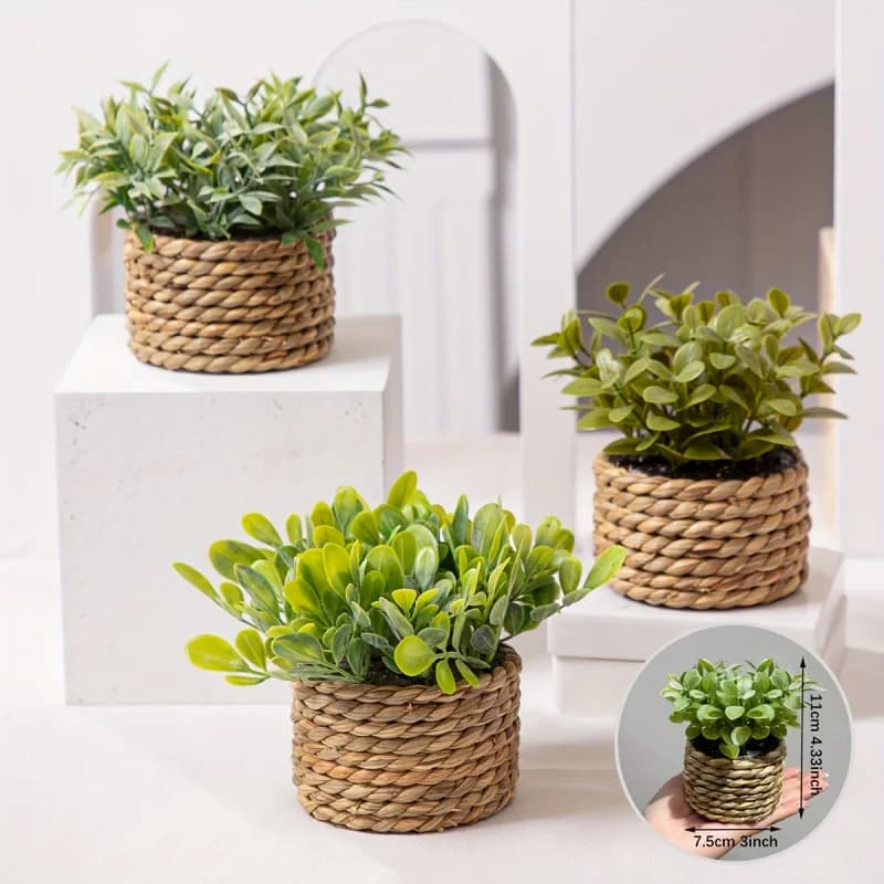 Green Artificial Plants Eucalyptus Grass Woven Small Potted Plants Grass Mound PE Material Home Office Creative Decoration