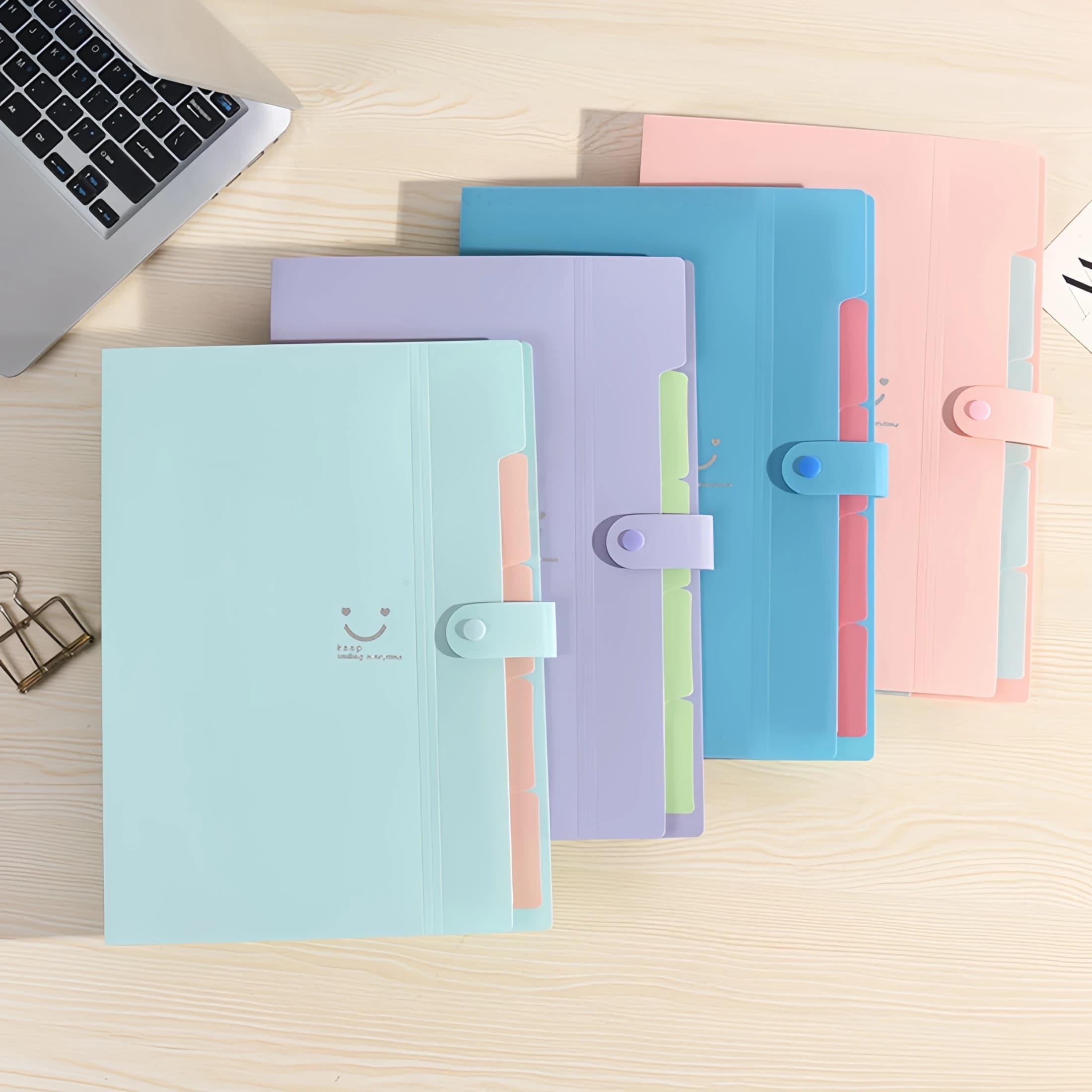 Cartella multistrato A4 Borsa per documenti Colore caramella Borse per organi a cinque griglie Grande capacità Coreano Semplice Materiale scolastico per ufficio Cancelleria