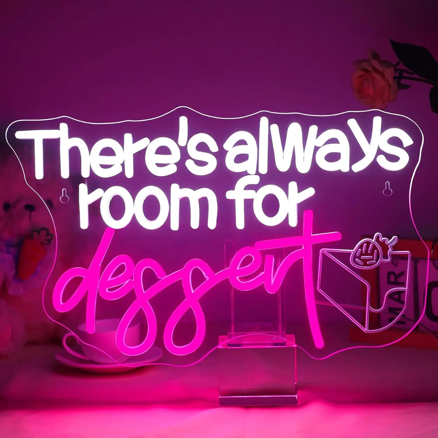 Ci è sempre la stanza per il dessert Insegna al neon Decorazione da parete per cuocere il pane Decorazione del negozio Luce a led Torta Cafe Dessert Insegna di benvenuto