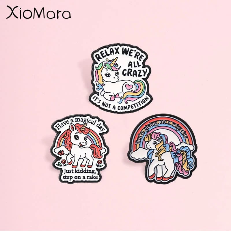 Retro Cartoon Unicorn Enamel Pin, Funny Rainbow Meme Sarcastic Quote Badge, Fashion Clothes Backpack Accessory, Gift for Friends