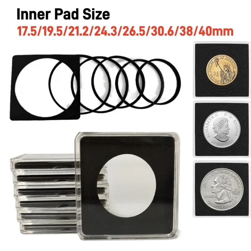 10/20 Set Capsules Porta Monete Quadrate in Plastic Transparent, Container Protective Small Round for Exhibition 20mm-40mm