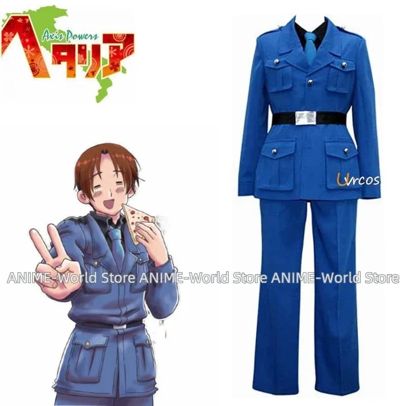 APH Axis Powers Hetalia Nord Italia Feliciano Vargas Uniforme Vestito Costume Cosplay Cappotto + Camicia + Pantaloni + Cintura + Cravatta
