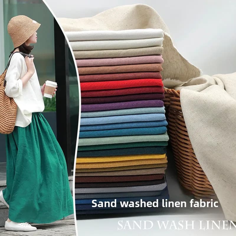 Tessuto di Lino Tinta Unita Effetto Sabbiato per Cucito Fai-da-Te, Cappotti, Pantaloni, Abiti, Camicie, Costumi, Moda, Vendita all'Ingrosso