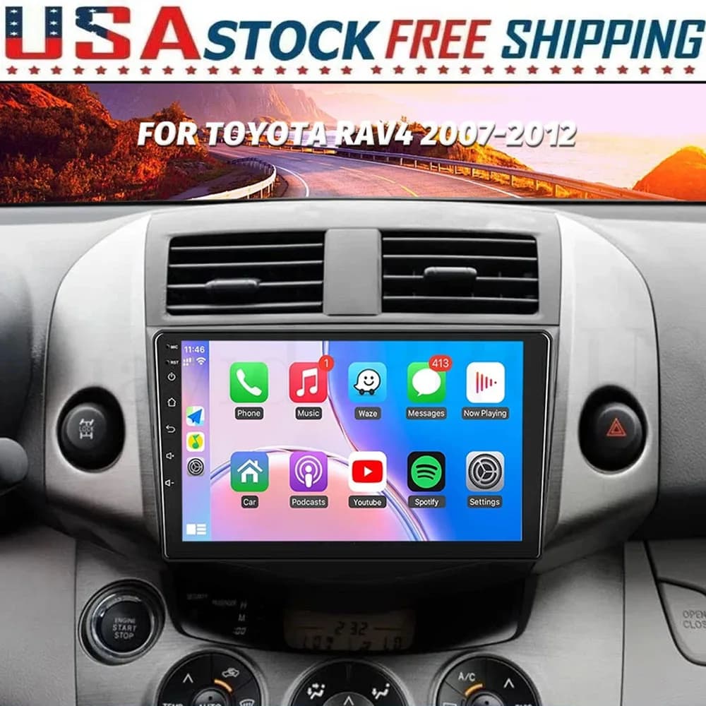 New 9inch Android 13 Double Din Touch Car Stereo Radio Multimedia Video Player 2+32G For Toyota RAV4 2007-2012 Auto Radio Support Wireless Carplay Android Auto Bluetooth WiFi GPS FM SWC Mirror Link Backup Camera