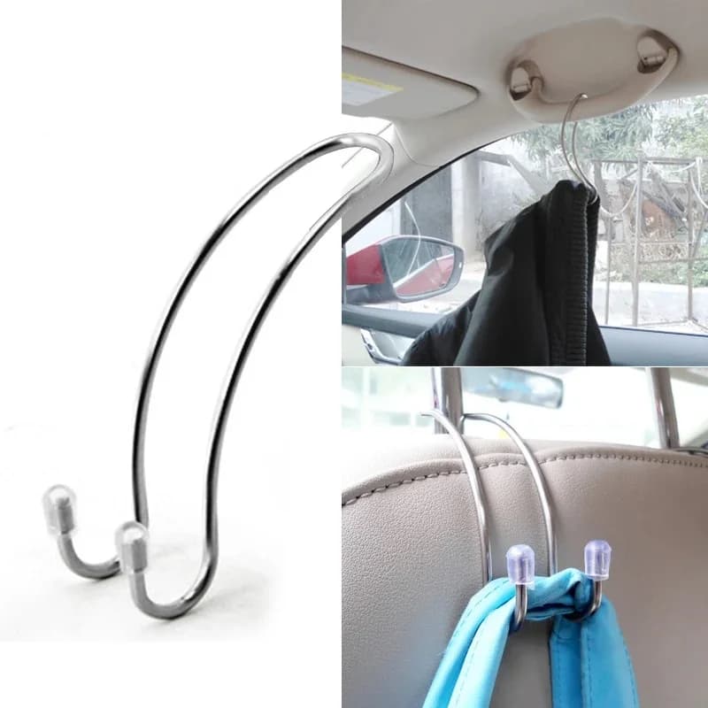 2pc/set Metal Car Seat Hook Auto Coat Purse Shopping Bag Hanger Organizer Stainless Steel Holder Multi-Functional Car Accessory