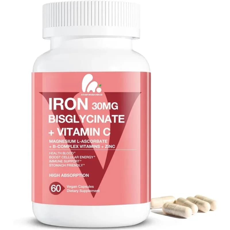 integratore di ferro bisglicinato -30 mg contenente vitamina C, B12, acido folico - alta assorbimento, senza glutine, non OGM -60 capsule