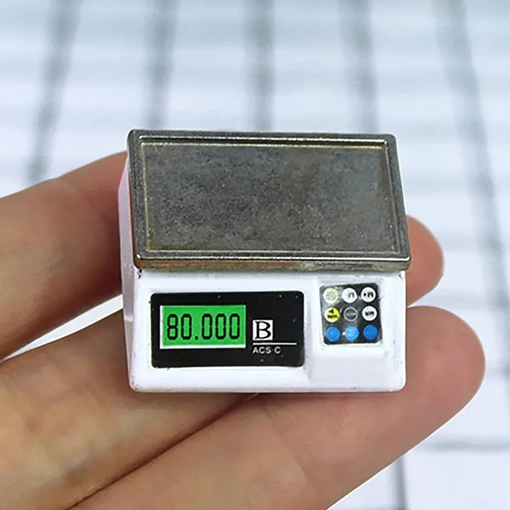 Accessori in miniatura per casa delle bambole 1/12, mini bilancia elettronica in metallo con vassoio, modellini giocattolo per la decorazione della casa delle bambole ob11