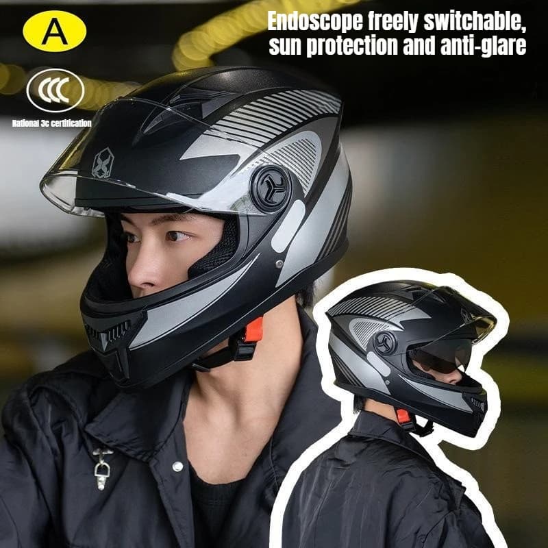Casco Moto per Uomo con Doppia Lente, per Crociere e Fuoristrada, Casco Integrale con Protezione Solare per Tutte le Stagioni