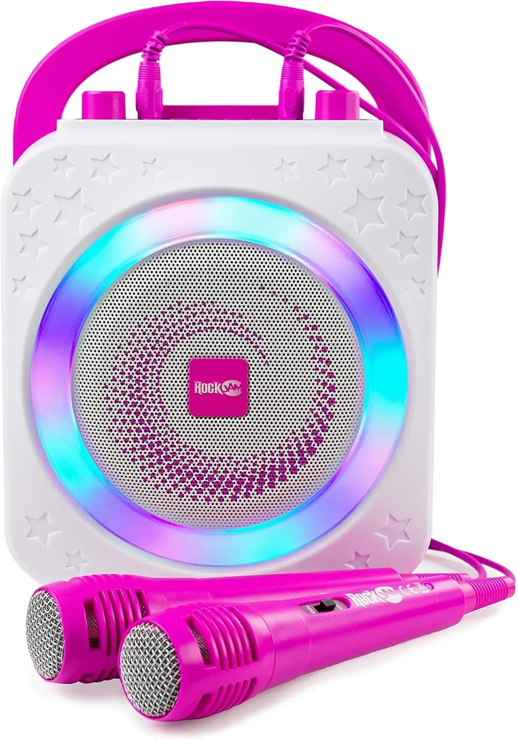 Macchina per Karaoke Bluetooth Ricaricabile da 10 Watt con Due Microfoni, Spettacolo di Luci ed Effetti Vocali per Feste in Casa