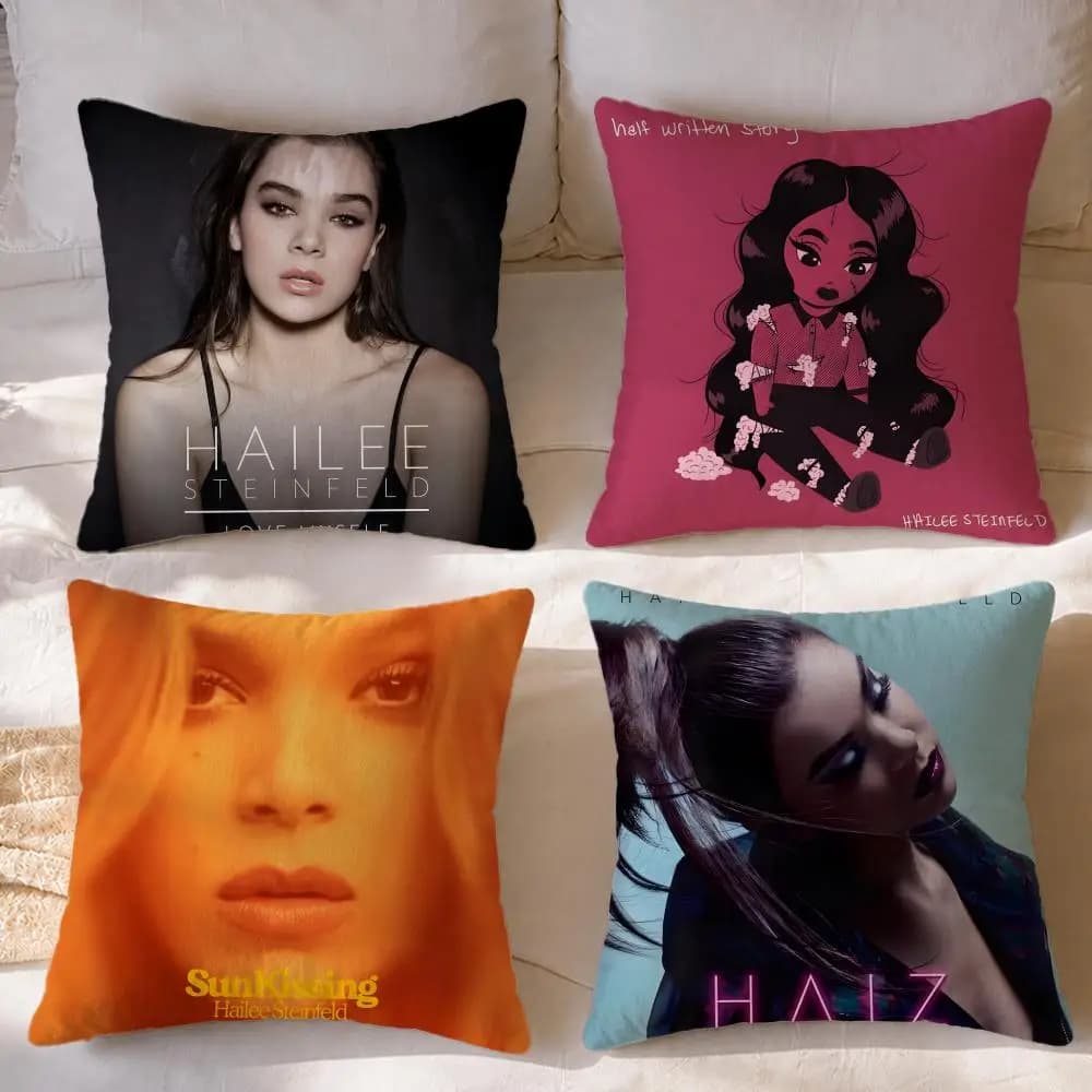 Celebrity Hailee Steinfeld Cushion Cover Short Plush Cushion Cover Double Sided Print Washable Sofa Pillowcase Home Decor Gift