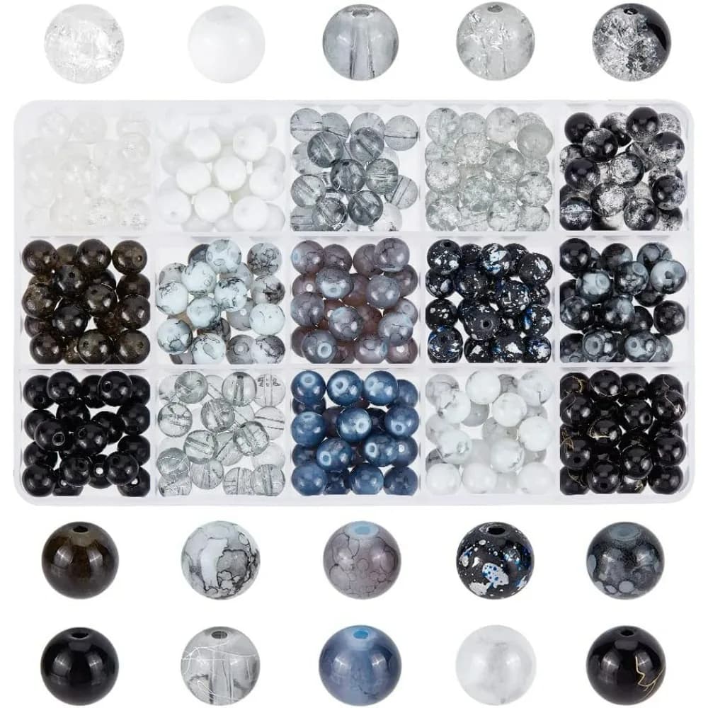 300 pcs 8mm Glass Beads Black 15 Colors Bracelet beads Detail Drawers for Men making kit