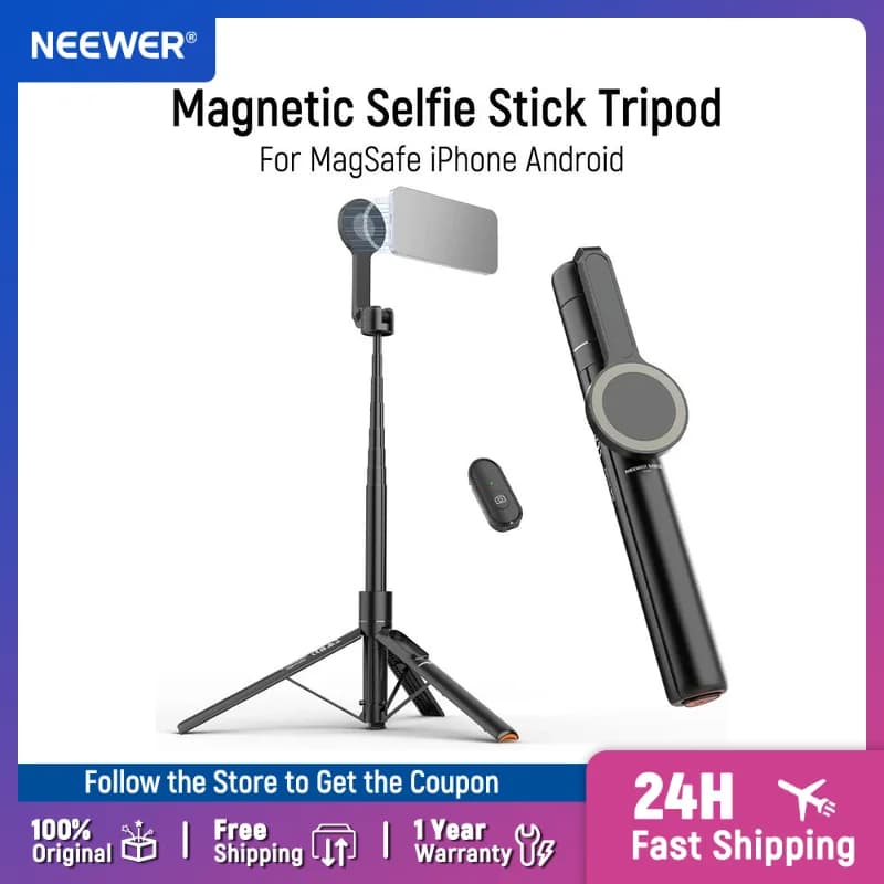 NEEWER Basics Supporto per telefono cellulare da viaggio portatile con treppiede magnetico per selfie da 5,48' con telecomando per iPhone Android MagSafe