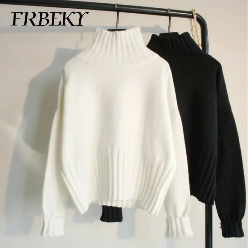 Women's Sweater New Lazy Wind High Neck Pullover Sweater Solid Color Knitted Bottoming Shirt Oversized Sweater Korean Fashion