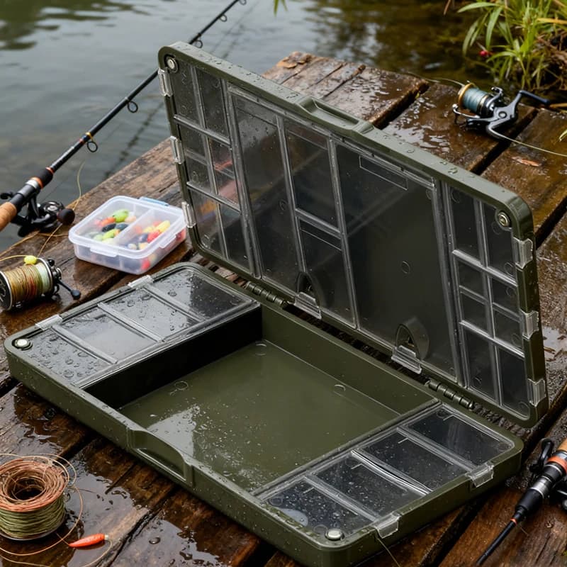 Large Capacity PVC Rigid Equipment Box,all-in-one fishing bait organizer with dividers, H-carp waterproof fishing bait case