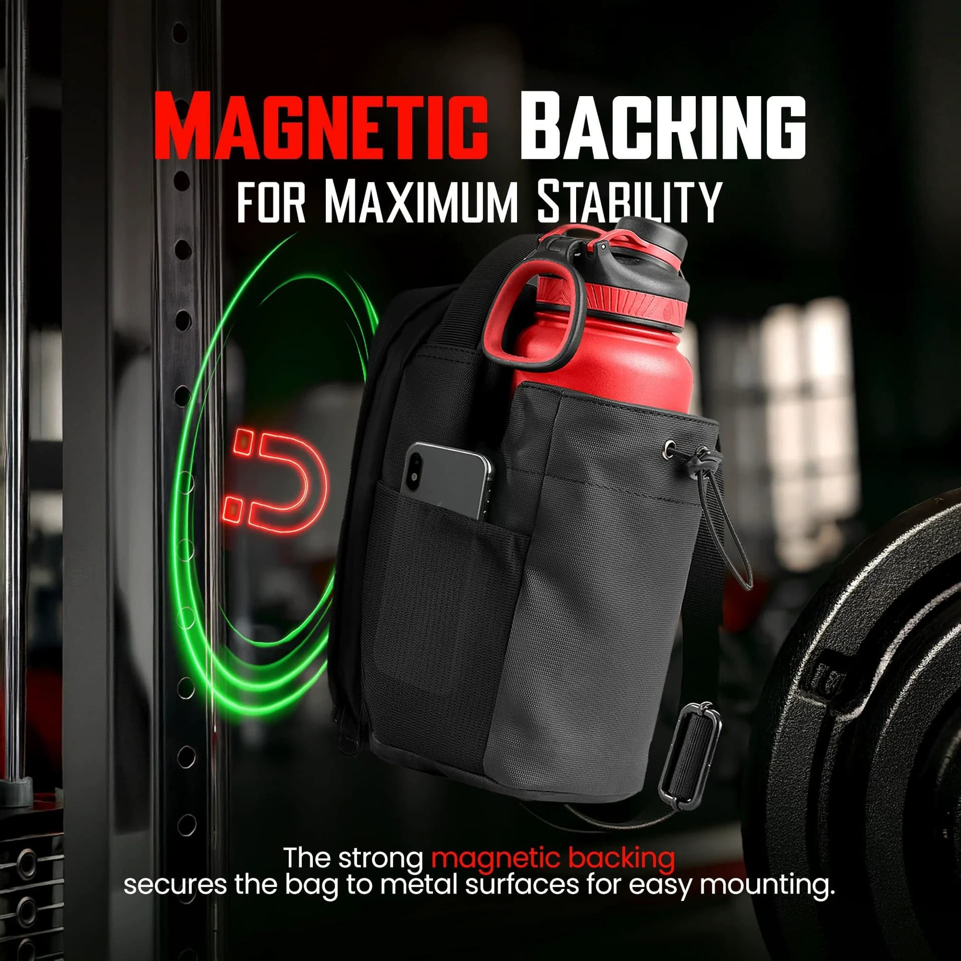 Borsa da Palestra Magnetica Geestock, Borsa Portatile Magnetica con Tasca per Telefono, Porta Bottiglia d'Acqua, Organizer per Accessori Fitness