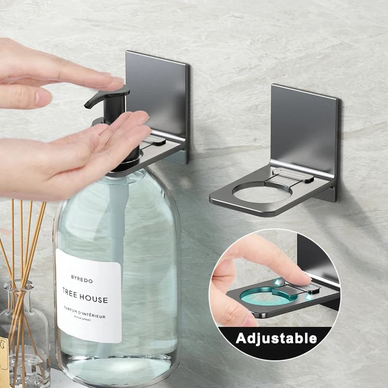 Portabottiglie per gel doccia in alluminio spaziale Ganci per shampoo regolabili Senza trapano Supporti per dispenser di sapone universali montati a parete