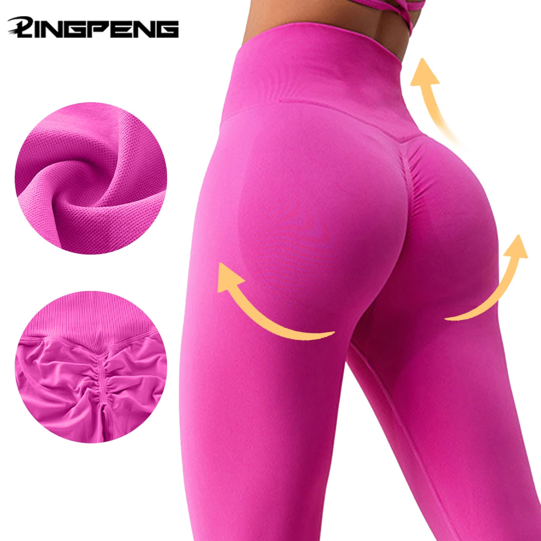 Pantaloni da yoga da palestra a tre vita da donna Glutei color pesca a vita alta Tinta unita Leggings sportivi attillati Pantaloni da allenamento per yoga