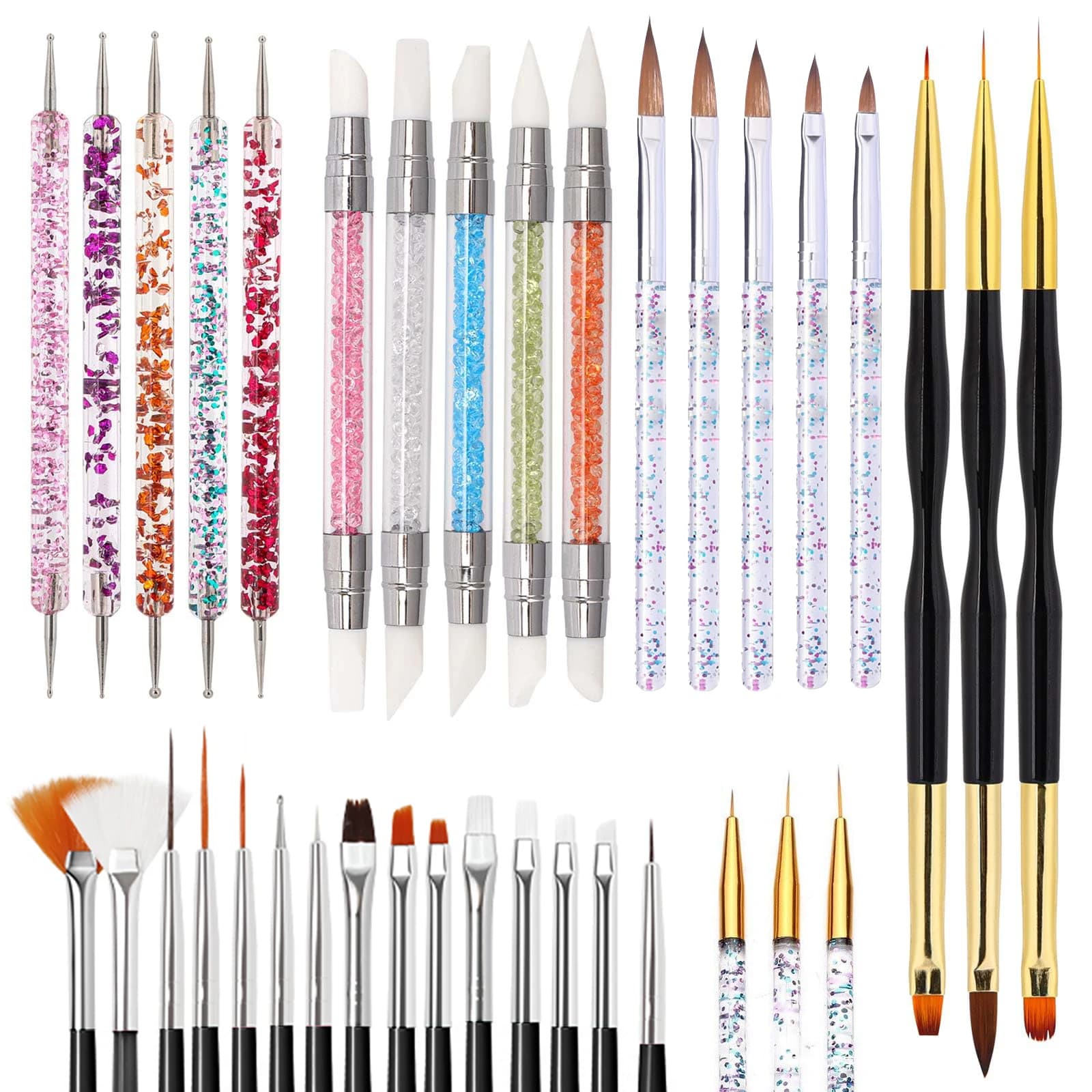Set di pennelli per nail art Fine Liner Striping Punteggiatura Strumenti in silicone Penna gel 3D Pennelli di design acrilico per uso domestico