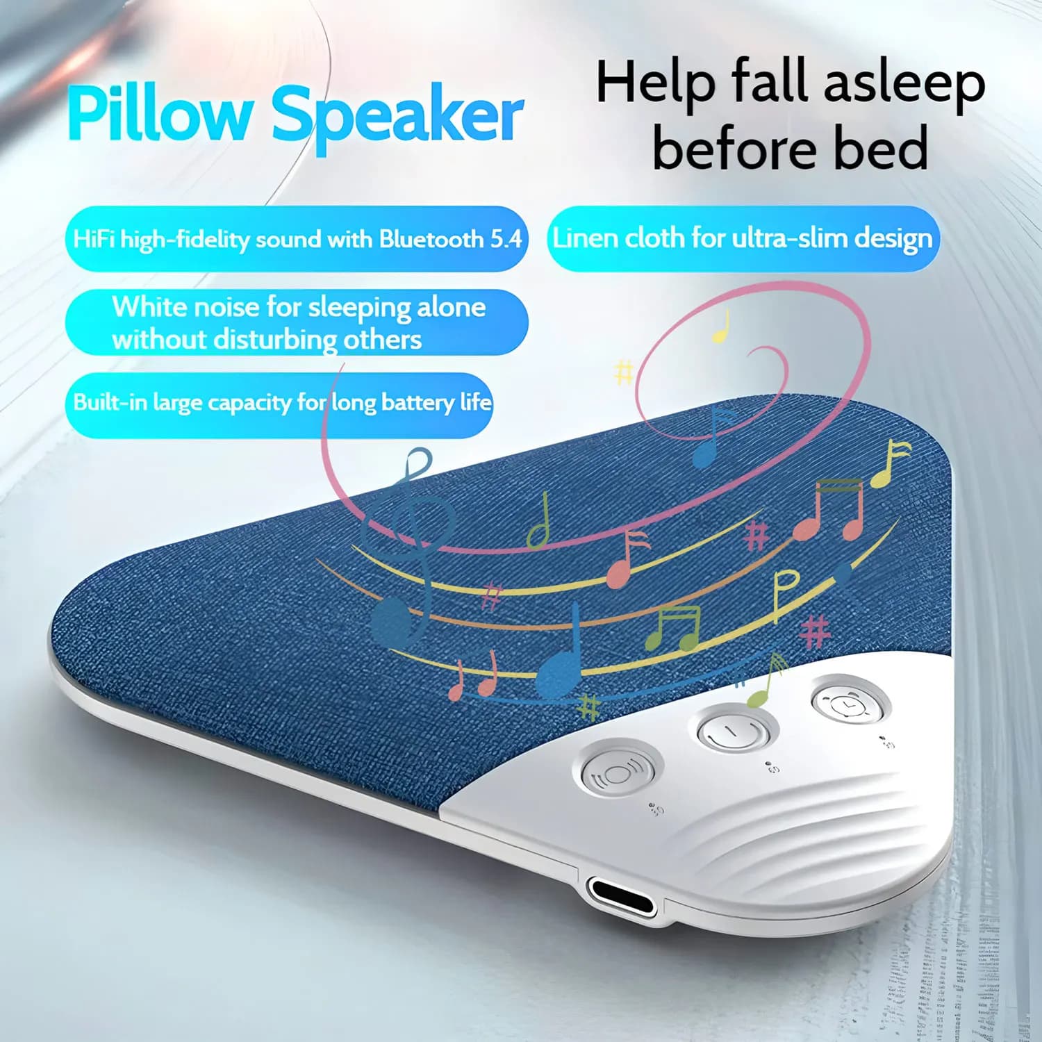 Bluetooth 5.4 Pillow Speaker for Sleeping, Wireless MP3 Music Player for Sleeping Ultra-Thin Under Pillow Sound Machine