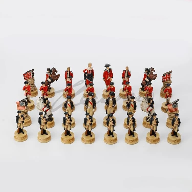 American Revolutionary War Resin Chess Set British vs American Soldier Figurine Chess Pieces Vintage Historical Collectible Ches