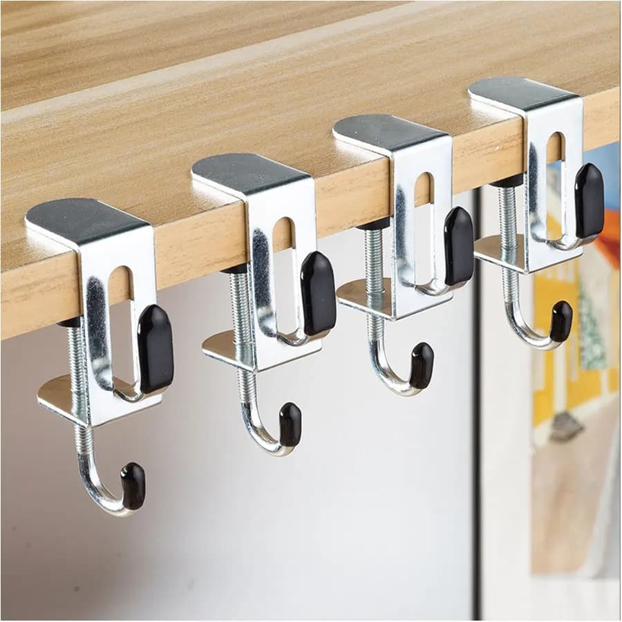 Stainless Steel School Bag Hook, Multifunctional Desktop, No Punching, Removable Side Hook, Desk, Adjustable Backpack Hook