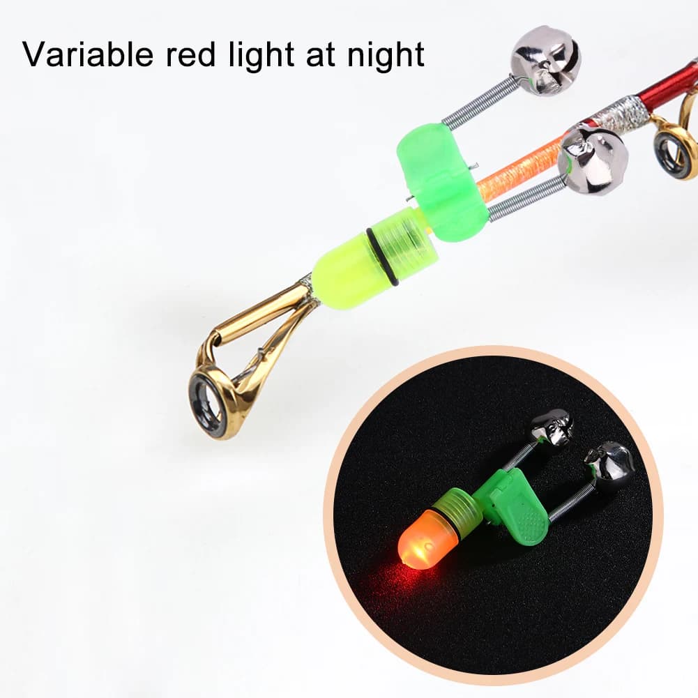 Lampada per allarme morso con campanelle doppie Clip per punta per canna da pesca Esca da pesca riutilizzabile Allarme Attrezzatura Pesca in mare Strumenti pratici