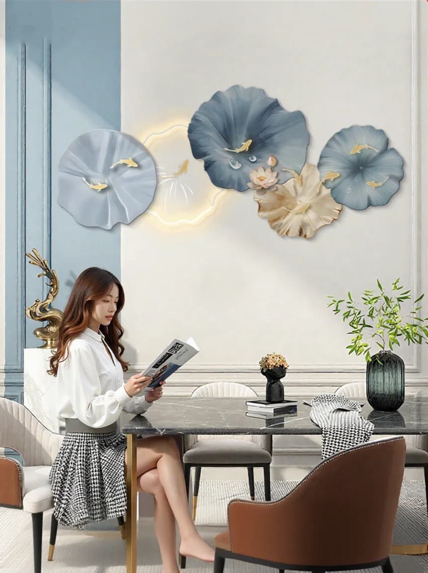 Decorazione moderna del ristorante Pittura leggera Lusso High-end Murale Soggiorno Sfondo Muro con orologio Lampada da pittura sospesa