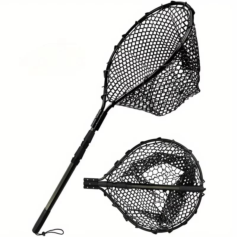 Ackibbik 1pc Rete da pesca Guadino in gomma Grande per acqua salata Duty Grande kayak Rete da pesca pieghevole retrattile Manico lungo