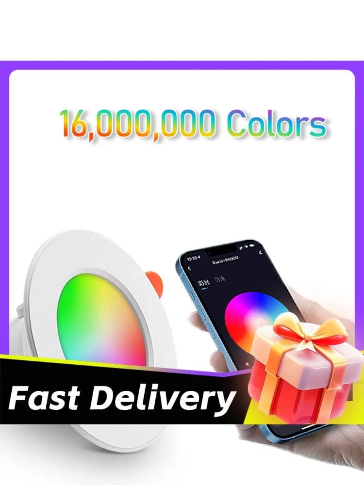 10W RGB Smart Spotlight Bluetooth-Compatible Recessed Ceiling Lamp Dimmable Recessed Down Light for Living Room Bedroom Decor