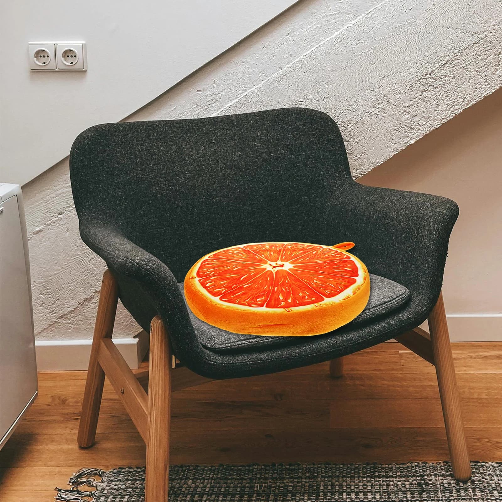33cm Orange Fruit Seat Cushion 3D Realistic Fruit Print Soft Pillow for Sofa Chair Home Office Decorative Round Floor Cushion