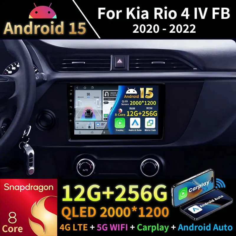Android 15 Autoradio Per Kia RIO 4 IV FB 2020 - 2022 Wireless Carplay Android Auto 4G DSP GPS di Navigazione Lettore Video Multimediale