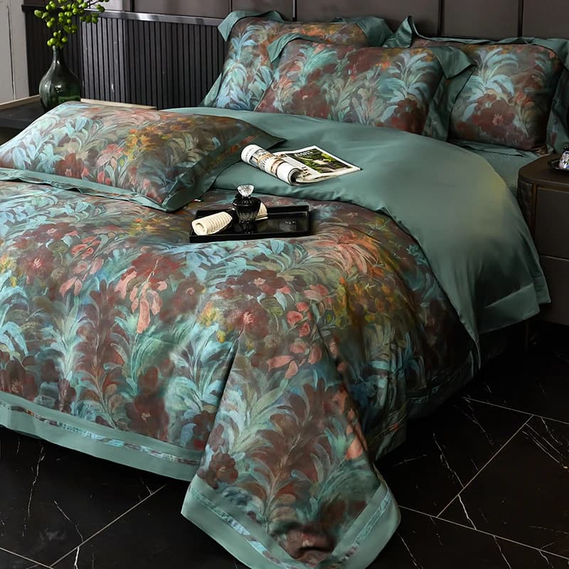 Luxury 100S Egyptian Cotton Silky Soft Bedding Set Vintage Oil Painting Botanical Floral Print Duvet Cover Bed Sheet Pillowcases