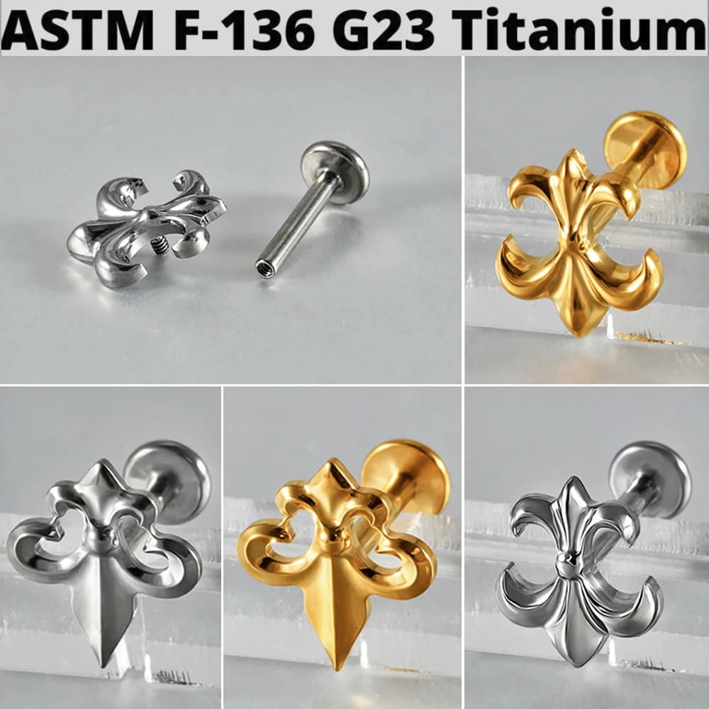 Piercing Labret in Titanio G23 a Forma di Corno di Bue per Labbra, Cartilagine, Trago, Helix, Daith - Gioielli per Piercing Corporeo con Filettatura Interna 16G