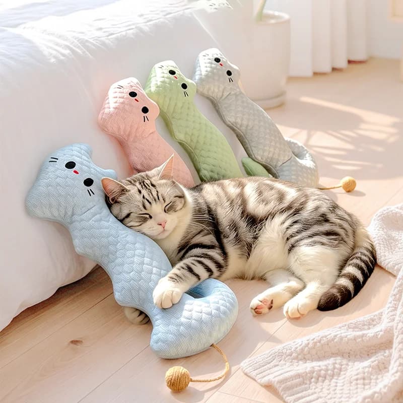 Summer cat cooling ice silk neck pillow cooling comes with cat ball pet pillow pet cooling soothing pillow