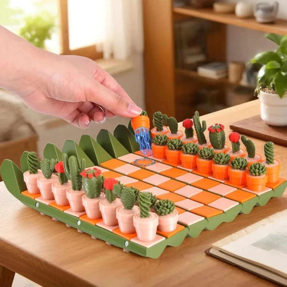 Set di Scacchi a Tema Cactus 3D, Scacchiera Portatile Arrotolabile da Viaggio, Set di Scacchi Magnetici a Cactus, Regalo Divertente per Amanti delle Piante